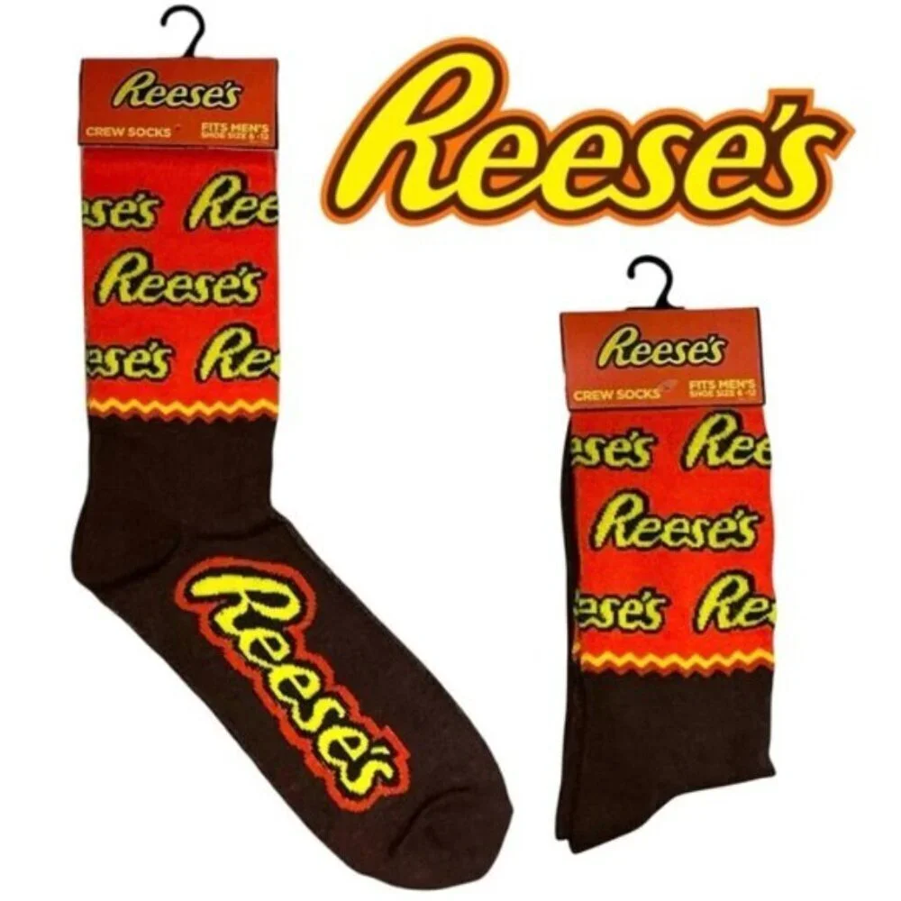 Reese’s Hershey Novelty Socks Mid Calf Crew Unisex Shoe SZ Women 7-13 Men 6-12